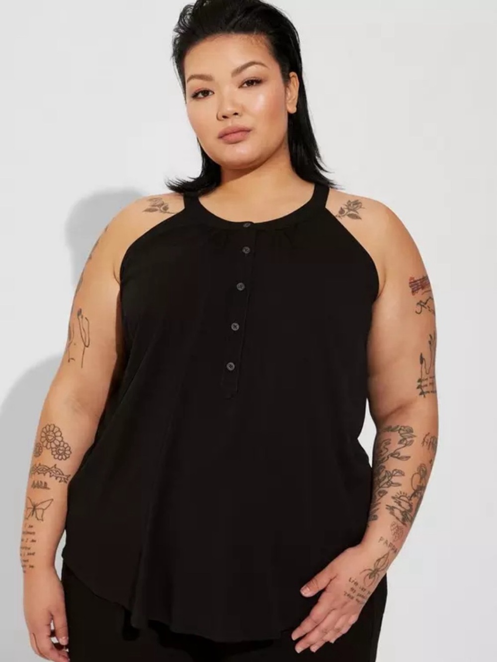 Torrid Button Front Halter Tank Top Black Sleeveless Henley Tank Women Size 5X